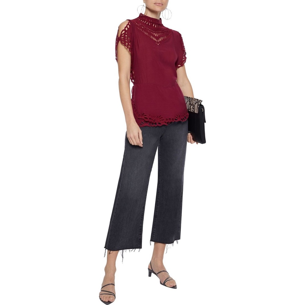 NWOT IRO Red Lace Peplum Flutter Sleeve Blouse